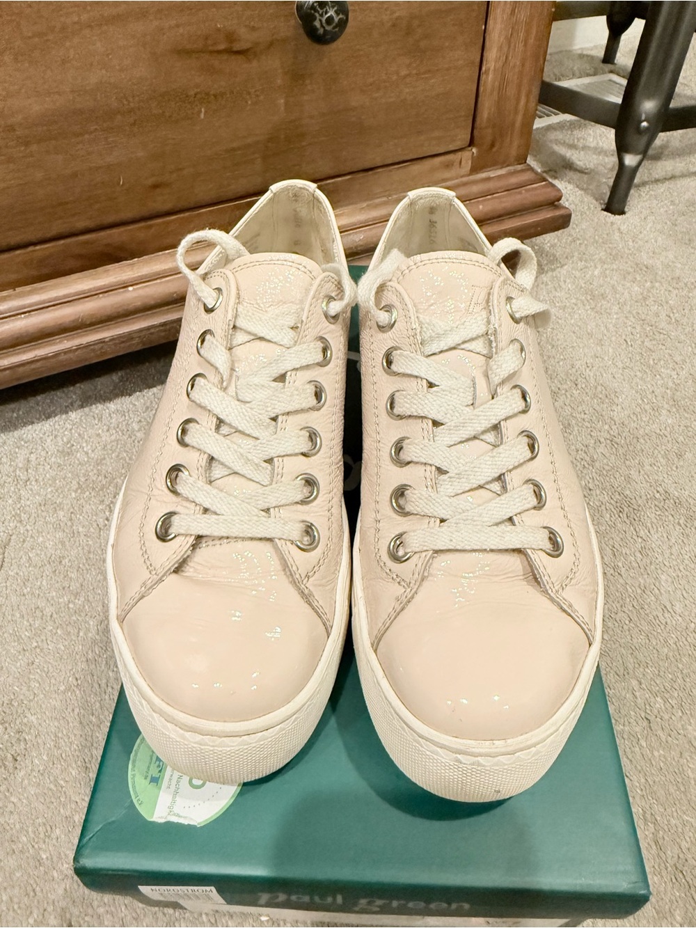Paul Green Women's Cream Patent Lace-Up Platform Sneakers